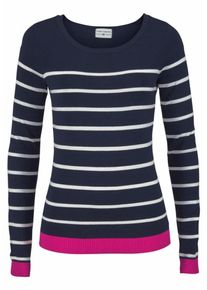 Tom Tailor Polo Team, Damen Rundhalspullover, Marine / Dunkelpink / Weiß