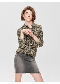 Only, Damen Hemd, Beige / Hellbraun / Schwarz