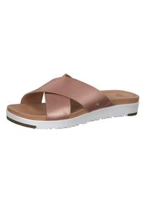 UGG Australia UGG, Damen Sandale 'Kari' Metallic mit Lederrie, Rosegold / Wei&szlig;