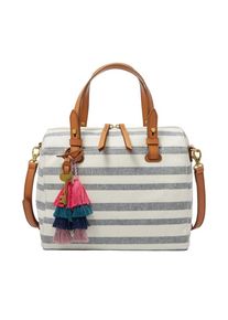Fossil, Damen Henkeltasche 'Rachel Satchel', Taubenblau / Cognac / Wei&szlig;