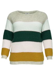 Only Carmakoma, Damen Strickpullover, Beigemeliert / Goldgelb / Tanne / Wei&szlig;
