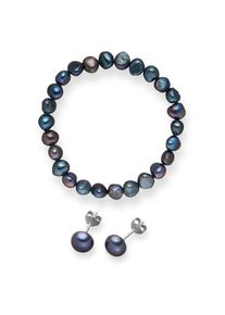 Valero Pearls, Damen Süßwasserzuchtperlen Armband und Ohrstecker (2er Set), Enzian