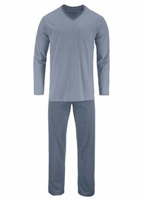 Schiesser, Herren Pyjama lang, Taubenblau / Hellblau