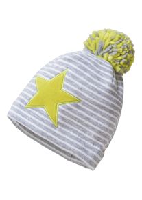 Sterntaler, Bommelmütze, Gelb / Grau / Weiß
