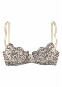 Lascana, Damen Push-up-BH mit herausnehmbaren Kissen und zweifarbiger Spitze, Dunkelblau / Offwhite