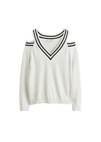 Violeta by Mango, Damen Pullover 'Cut', Hellgrau / Schwarz / Wei&szlig;