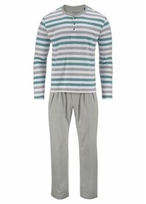 Schiesser, Herren Pyjama lang, Creme / Grau / Jade