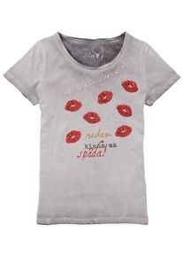 Marjo, Damen Trachtenshirt mit Pailetten, Grau / Rot