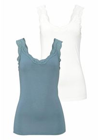 Cheer, Damen Spitzentop, Mint / Wollwei&szlig;