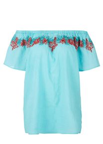 TRIANGLE, Damen Offshoulder-Bluse mit Stickerei, Aqua / Rot