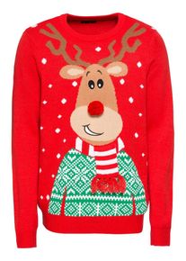 New Look, Herren Pullover 'FAMILY REINDEER', Gr&uuml;n / Rot
