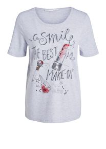 Oui, Damen T-Shirt, Hellgrau / Dunkelgrau / Hellrot
