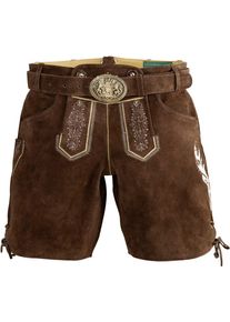 Country Line, Damen Kurze Trachtenlederhose mit Stickerei, Dunkelbraun