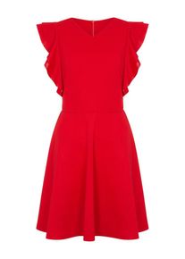Mela London, Damen Kleider 'SIDE RUFFLE V NECK DRESS', Rot