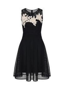 Apart, Damen Cocktailkleid mit transparentem Schulterbereich, Creme / Schwarz