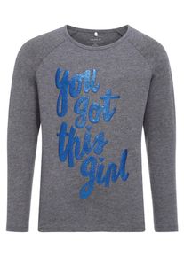 name it, Mädchen Oberteil mit langen Ärmeln Glitzer-Print, Blau / Grau