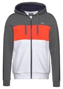 Lacoste, Herren Sweatjacke, Graumeliert / Neonorange / Weiß