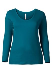 sheego Casual, Damen Basic Shirt Long V-Ausschnitt, Petrol