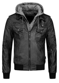 INDICODE JEANS, Herren Bikerjacke 'Aaron', Grau / Schwarz
