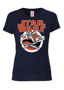 logoshirt, Damen T-Shirt 'X-Wings', Nachtblau / Rot / Weiß