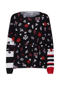 Oui, Damen Pullover, Rot / Schwarz / Perlwei&szlig;