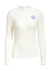 Apart, Damen Pullover mit einem kleinem Kragen, Weiß