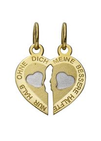 Firetti, Damen Partnerschmuck "Herz" Anhänger ohne Kette - feste Gravur: Nur halb ohne Dich..., Gold