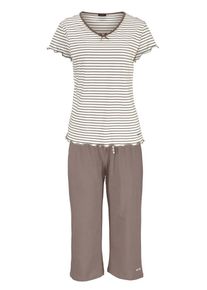 H.I.S. H.I.S, Damen Capri-Pyjama, Creme / Hellbraun