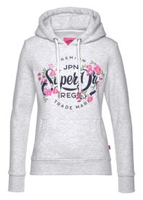 Superdry, Damen Kapuzensweatshirt 'Premium Script Floral Entry Hood', Graumeliert / Mischfarben