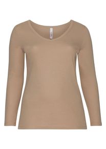 sheego Casual, Damen Klassisches Longshirt, Sand
