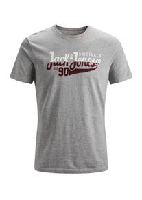 Jack & Jones JACK & JONES, Herren T-Shirt, Graumeliert / Weinrot / Weiß