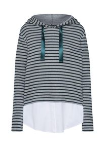 re.draft, Damen Pullover 'Striped Hoodie', Grau / Grün / Weiß