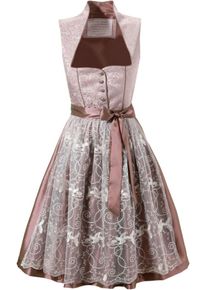 MONDKINI, Damen Dirndl midi mit Stickerei, Braun / Ros&eacute; / Wei&szlig;