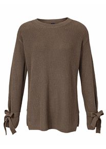 Heine, Damen Grobstrickpullover mit Ärmel mit Bindebändern, Braun