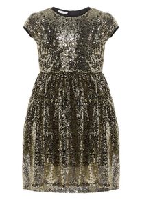 name it, Mädchen Kleid Pailletten, Gold / Schwarz