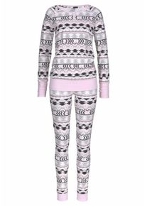 Bench, Damen Pyjama mit Allover Sternenprint, Grau / Helllila / Schwarz / Weiß