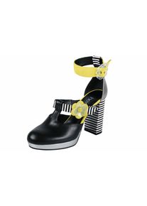 Heine, Damen Pumps mit Bl&uuml;ten-Applikation, Gelb / Schwarz / Wei&szlig;