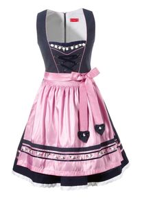 Krüger Dirndl Krüger Madl, Damen Dirndl kurz mit Rosenapplikation, Blau / Rosa