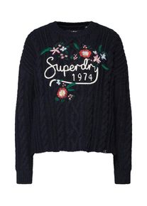 Superdry, Damen Pullover 'FLORAL HANDCRAFT CABLE JUMPER', Nachtblau / Mischfarben