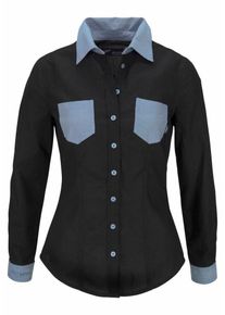 Arizona, Damen Hemdbluse mit Einsätzen in Denim Optik, Rauchblau / Schwarz