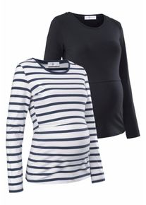 Neun Monate, Damen Umstandsshirt, Blau / Schwarz / Weiß