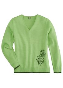 OS-Trachten, Damen Trachtenpullover mit Edelwei&szlig;motiv, Gr&uuml;n