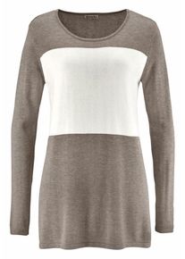 Boysen's BOYSEN'S, Damen Longpullover 'Colour-Blocking', Dunkelbeige / Offwhite