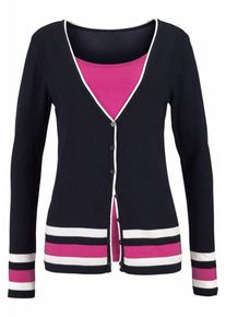 Cheer, Damen 2-in-1-Strickjacke, Navy / Pink / Wei&szlig;