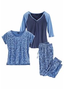 Vivance, Damen Pyjama, Blau / Hellblau