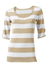Heine, Damen Rundhalspullover, Beige / Wei&szlig;