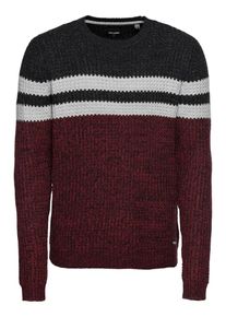 Only & Sons Only & Sons, Herren Pullover 'onsLAZLO STRIPED CREW NECK KNIT', Grau / Weinrot / Schwarz