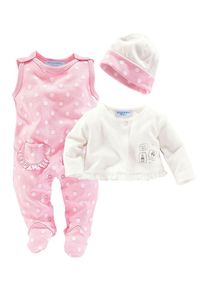 Klitzeklein, Mädchen Strampler, Jäckchen, Mütze (Set, 3-tlg.), Pink / Weiß