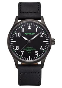 POP PILOT, Herren Uhr 'HKG Leather', Anthrazit / Grün / Schwarz / Weiß