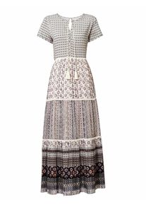 Heine, Damen Maxikleid mit Bindeb&auml;ndern, Creme / Braun / Schwarz